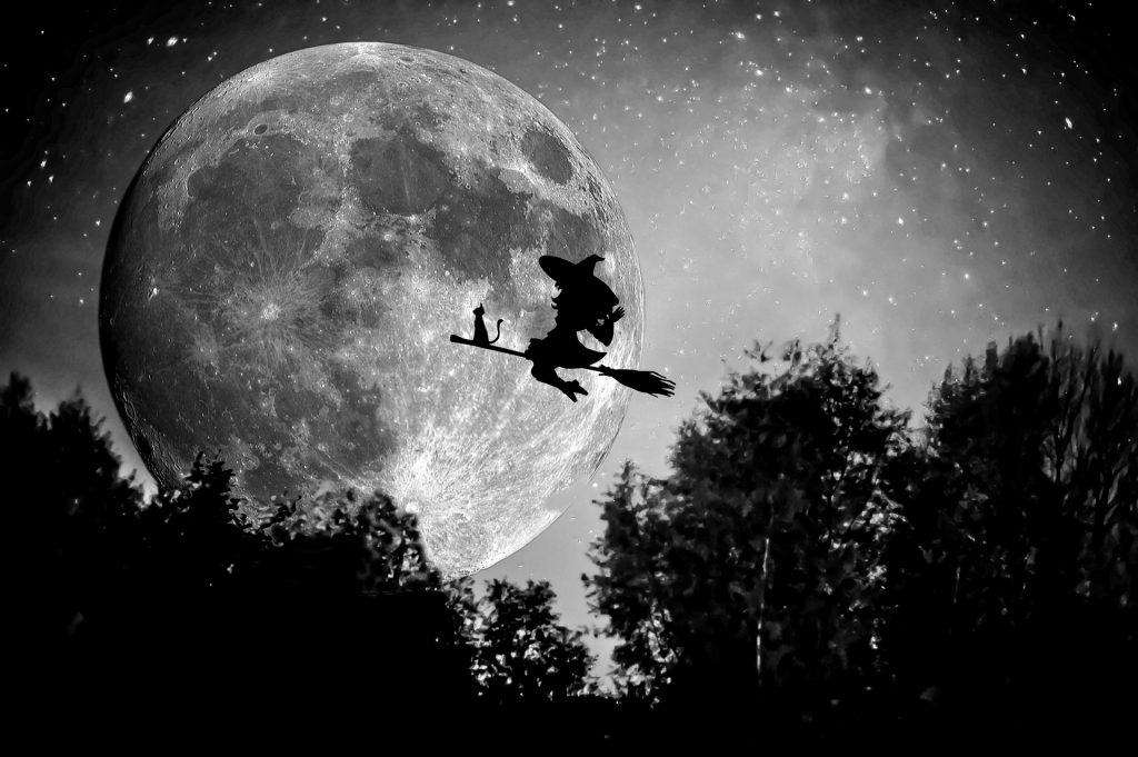 魔女と黒猫が月夜に空を飛ぶ