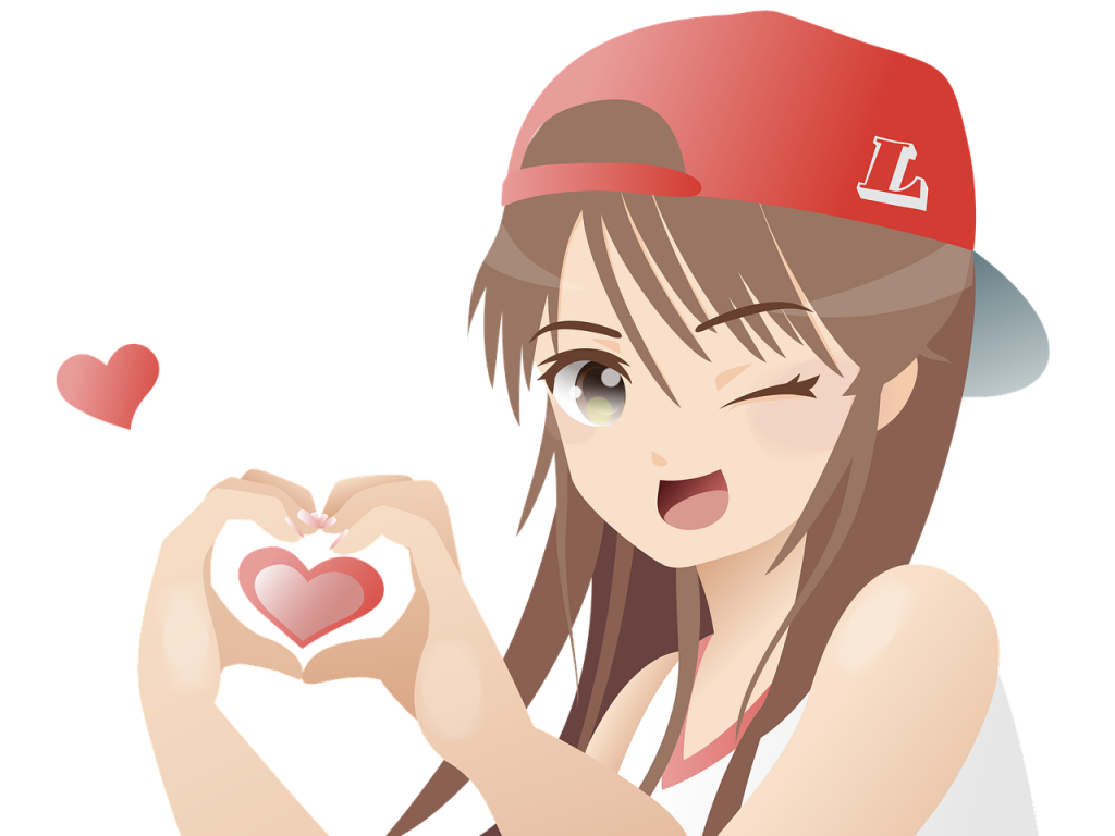 手でハート・ウインクしてる女の子・ウインクの日のイメージ画像
