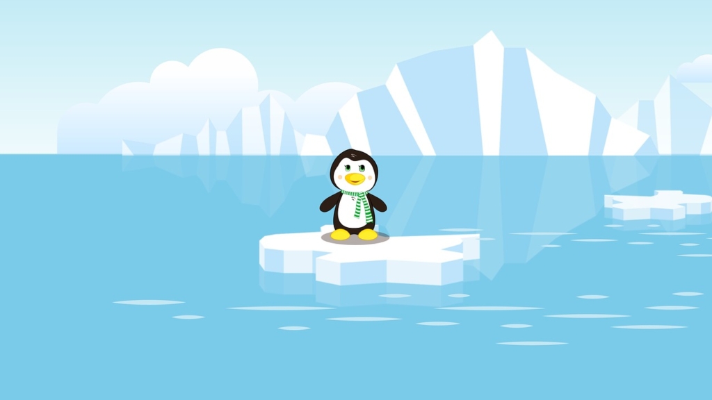 ペンギンと氷・南極のイメージ画像