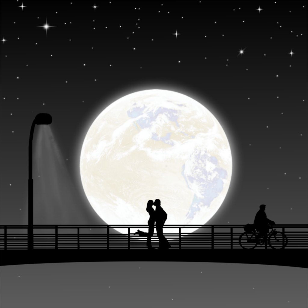 満月の下で寄り添う恋人たち・ストロベリームーンのイメージ