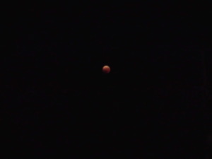 19時28分の満月・皆既月食で赤銅色
