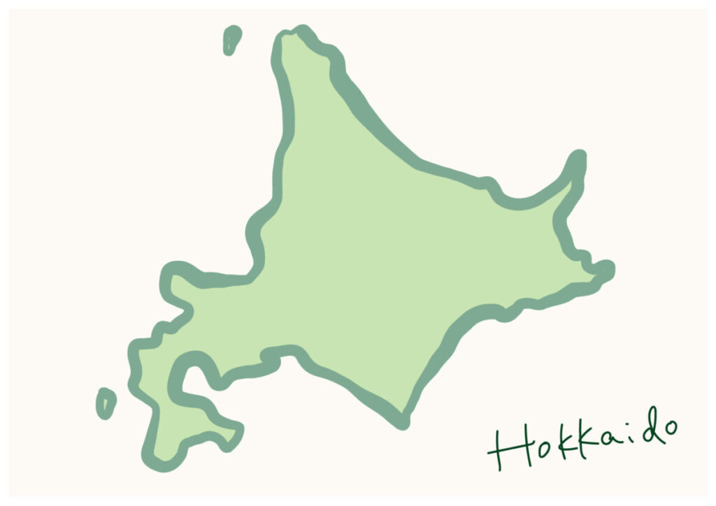 オシャレな北海道地方の形、シルエット地図
